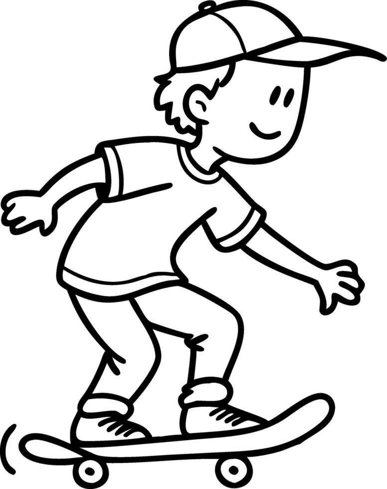Cartoon Boy Riding Skateboard Illustration for Coloring Books and Kids Design vector