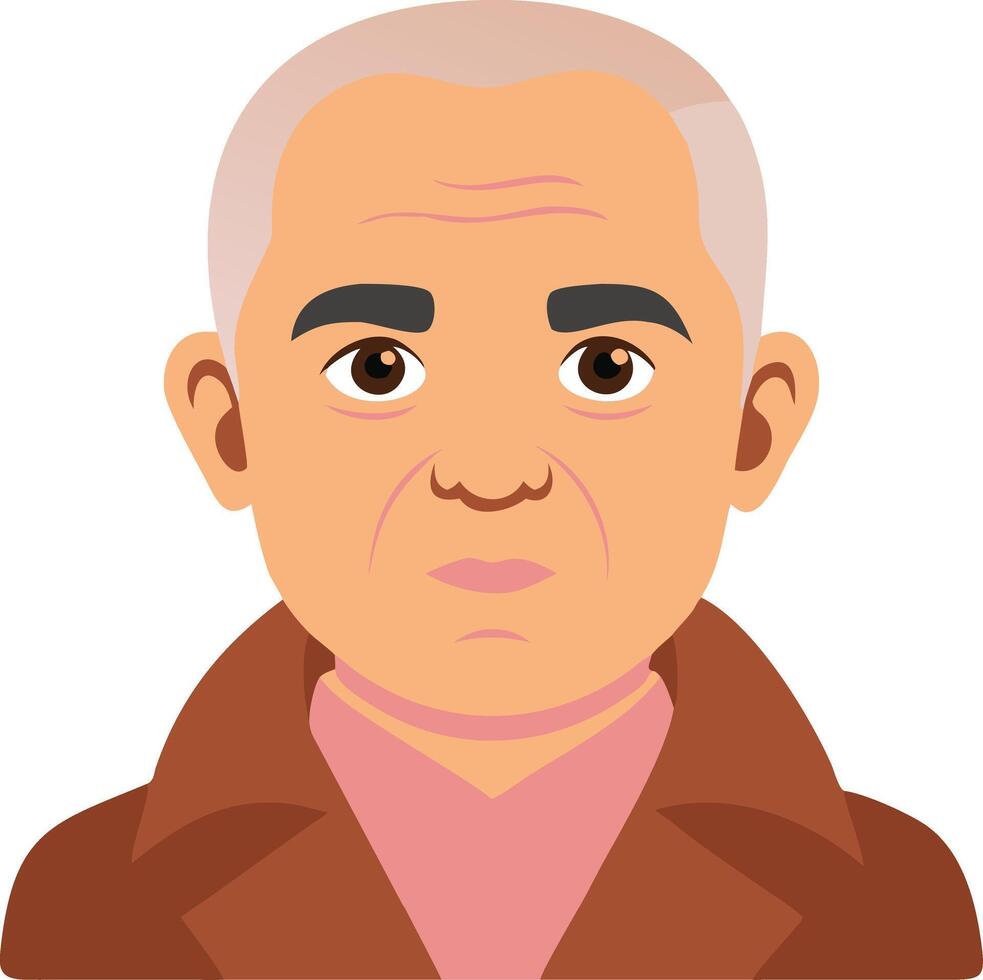 Elderly Man Cartoon Character Illustration for Avatar Profile and Design Projects vector