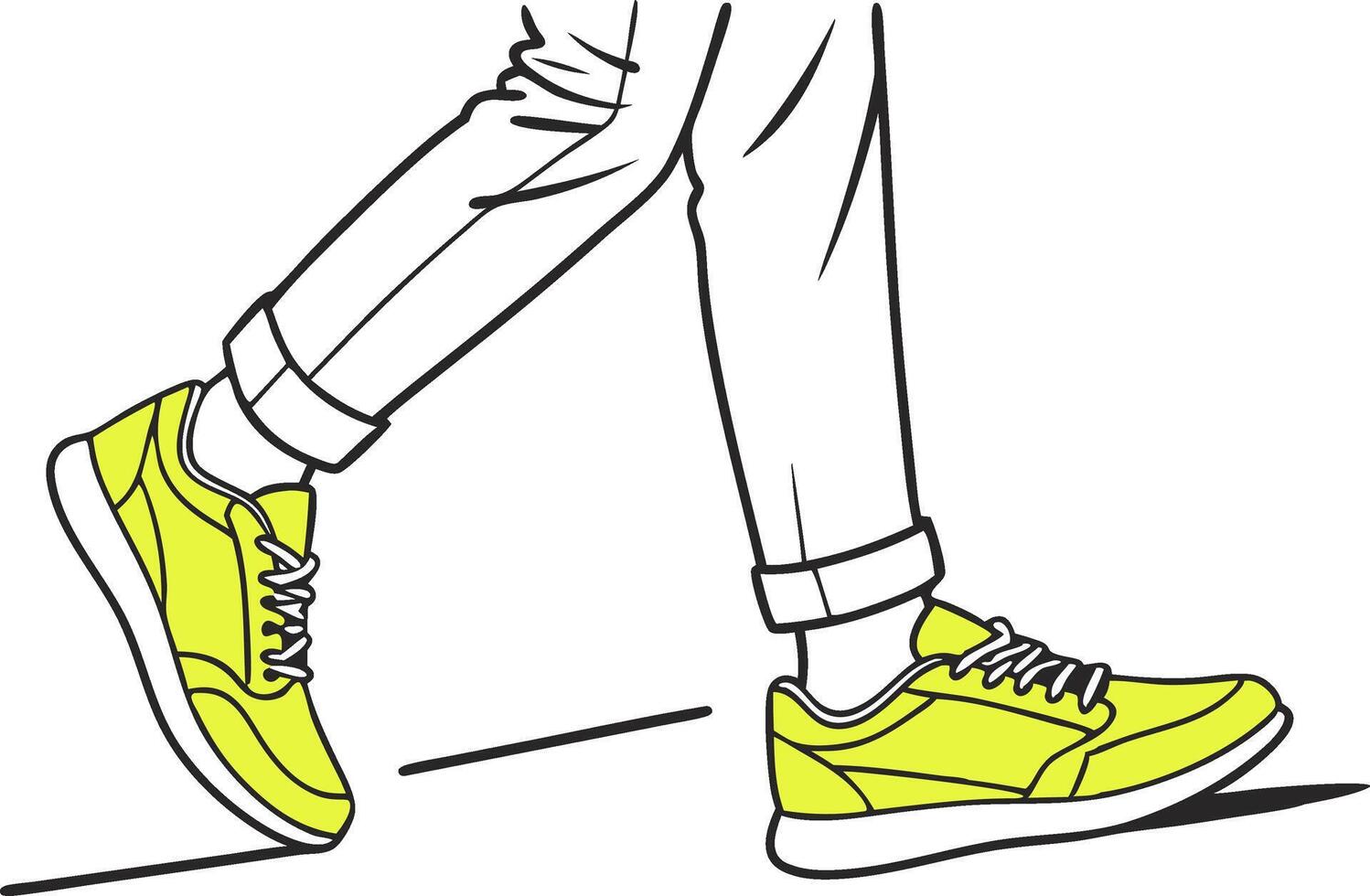 Illustration of Person in Bright Yellow Sneakers Walking vector