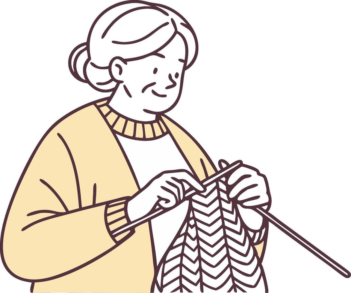 Elderly Woman Crocheting Relaxed Hobby Art for Crafting Enthusiasts vector