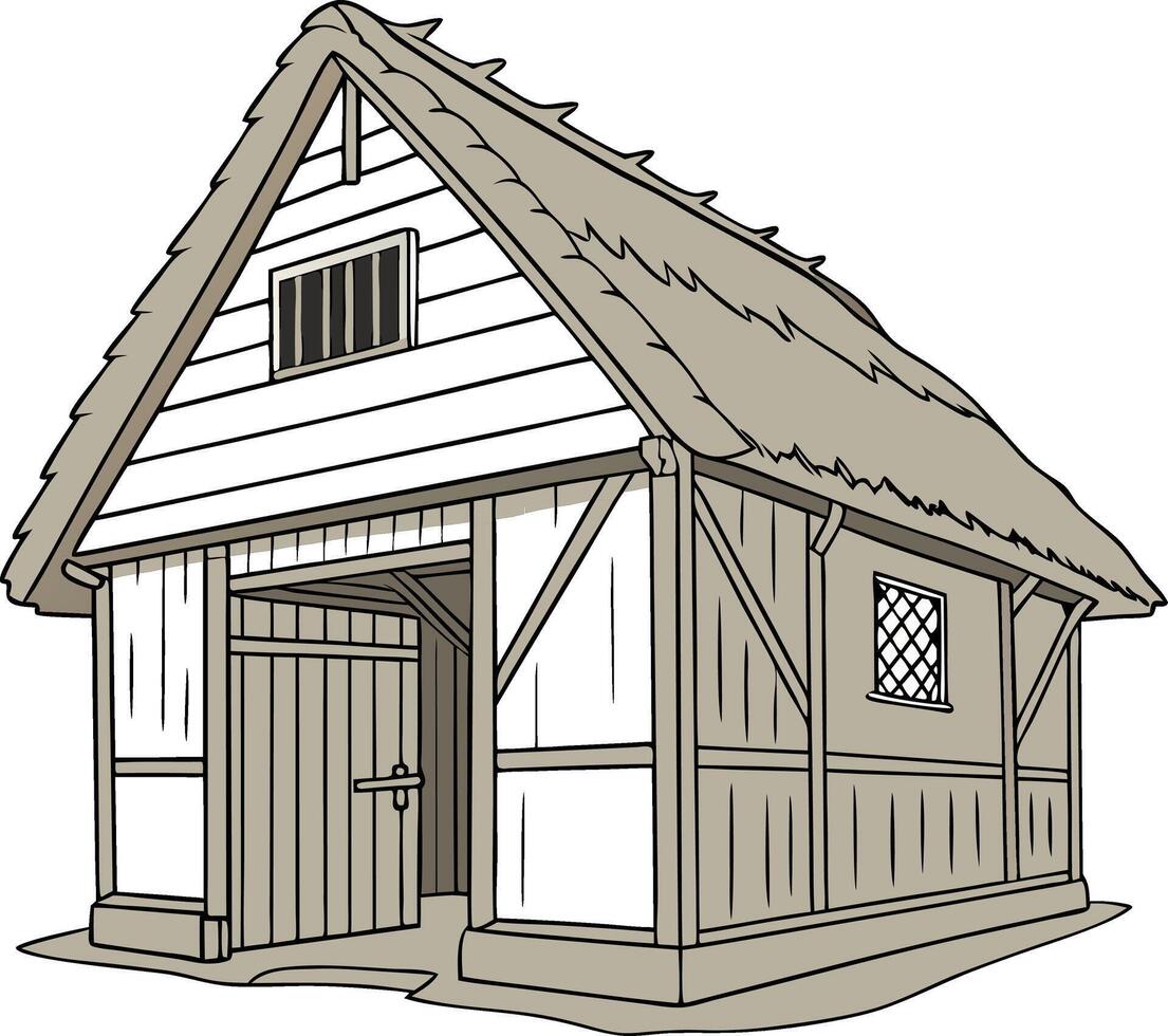 Medieval Thatched Roof Barn Illustration for Educational and Design Use vector