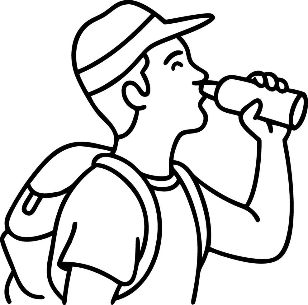 Hiker Drinking Water Line Art for Outdoor Adventure and Travel Design vector
