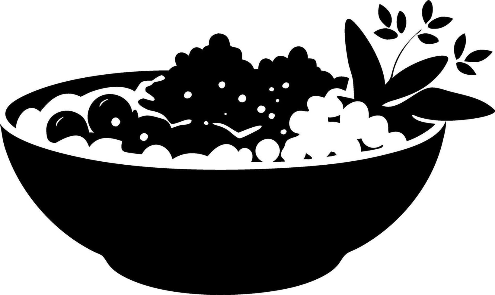 Black Silhouette of Healthy Salad Bowl With Berries and Leaves Decorative Art vector