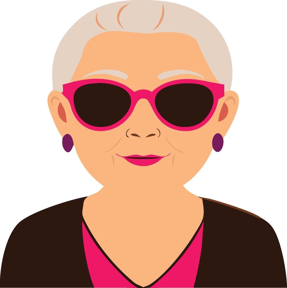 Stylish Elderly Woman Wearing Pink Sunglasses Illustration for Design and Print vector