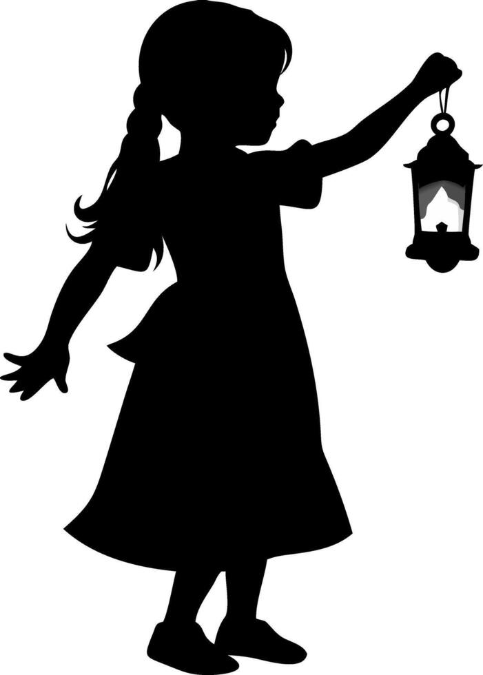 Silhouette of Girl Holding Lantern Enchanting for Art and Design vector