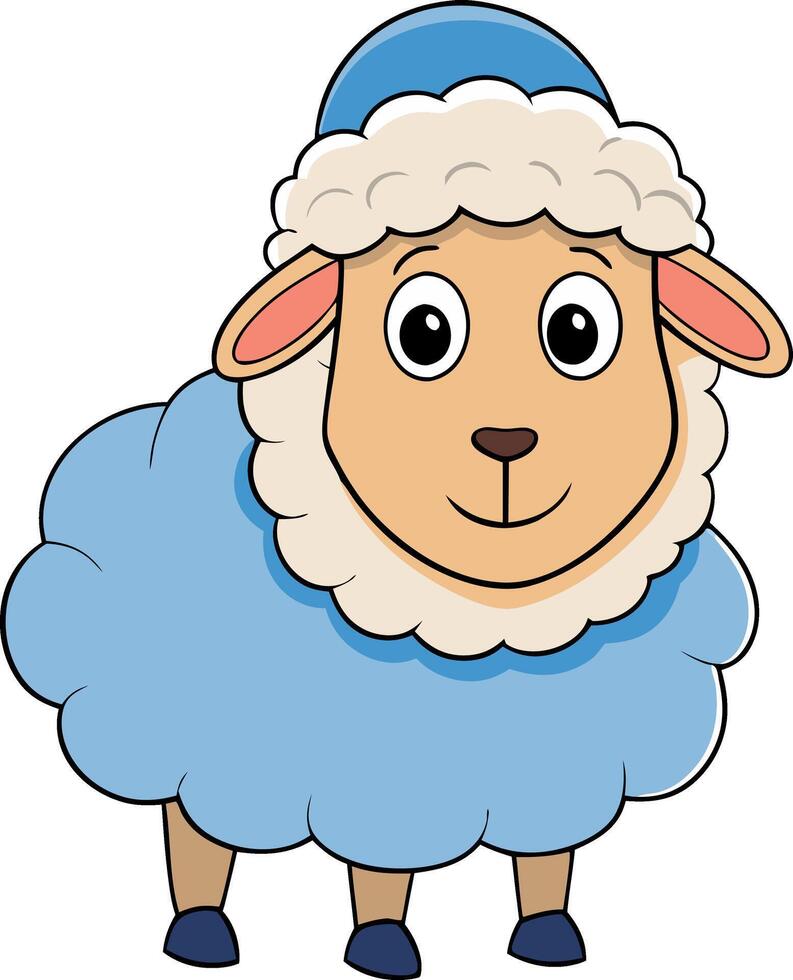 Cute Cartoon Sheep with Blue Hat for Children's Art and Crafts vector