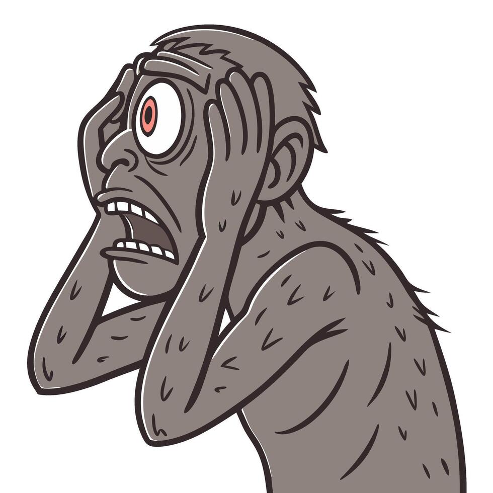 Shocked Cartoon Ape Illustration Hands on Face Expressive Character Art vector