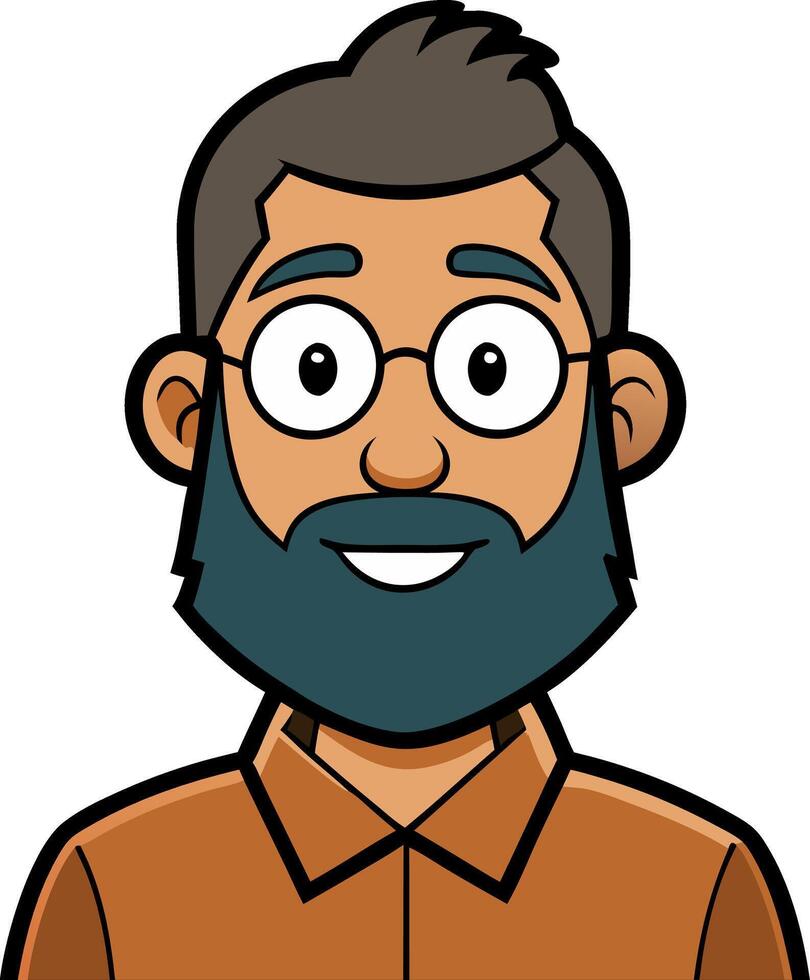 Cartoon Smiling Man with Beard and Glasses for Avatars and Graphics vector