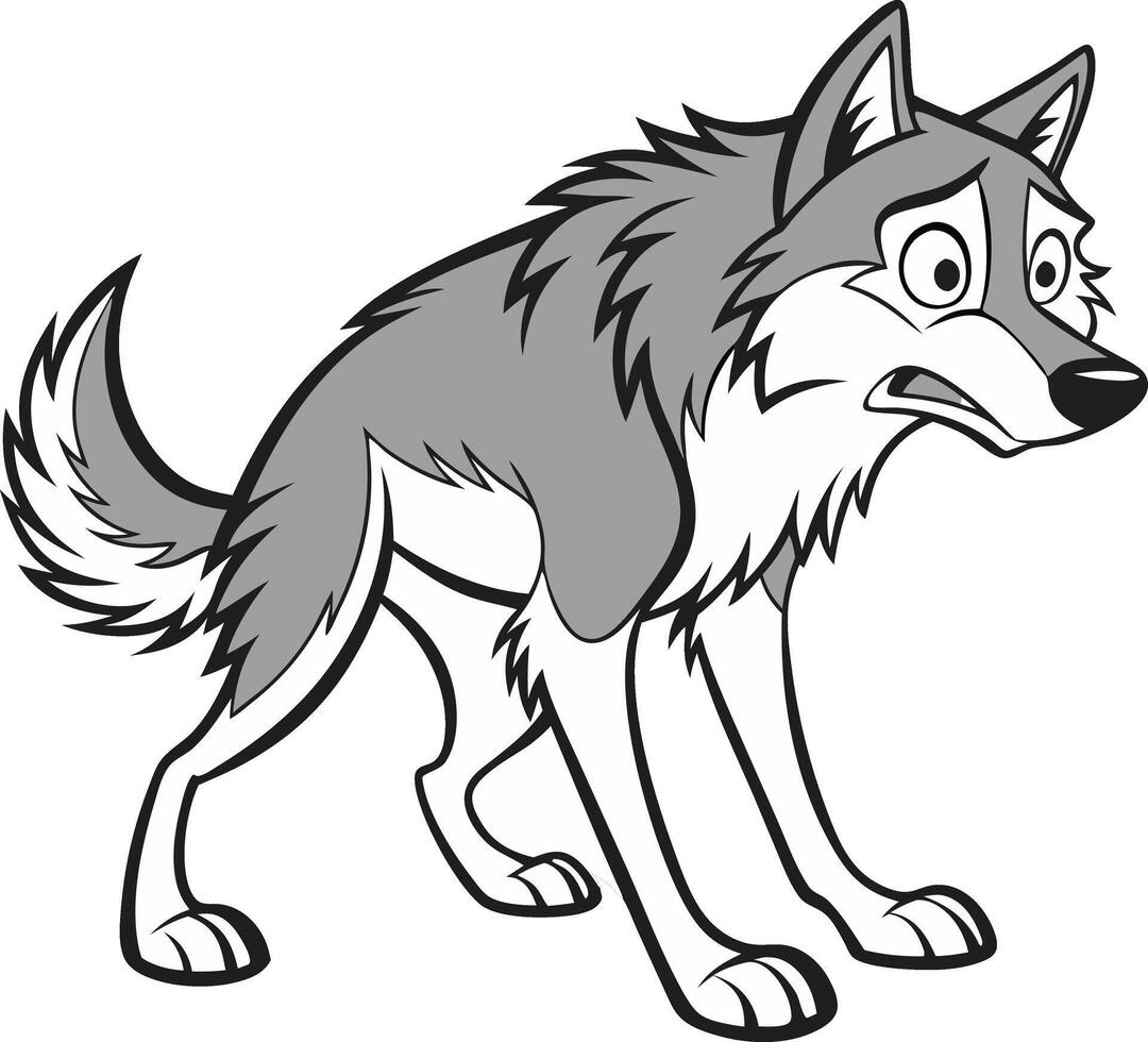 Fearful Gray Wolf Illustration for Cartoon Designs and Coloring Books vector