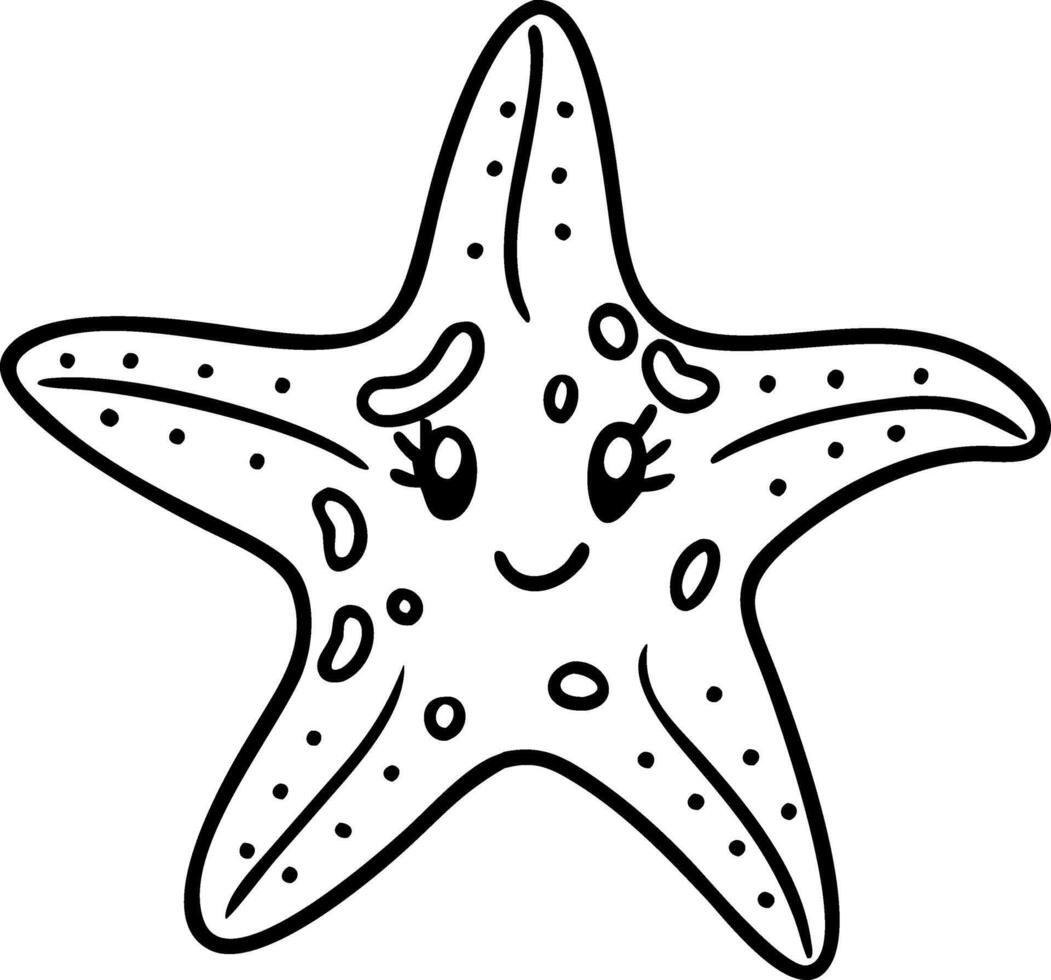 Cute Starfish Illustration Smiling Character for Kids Coloring Book vector