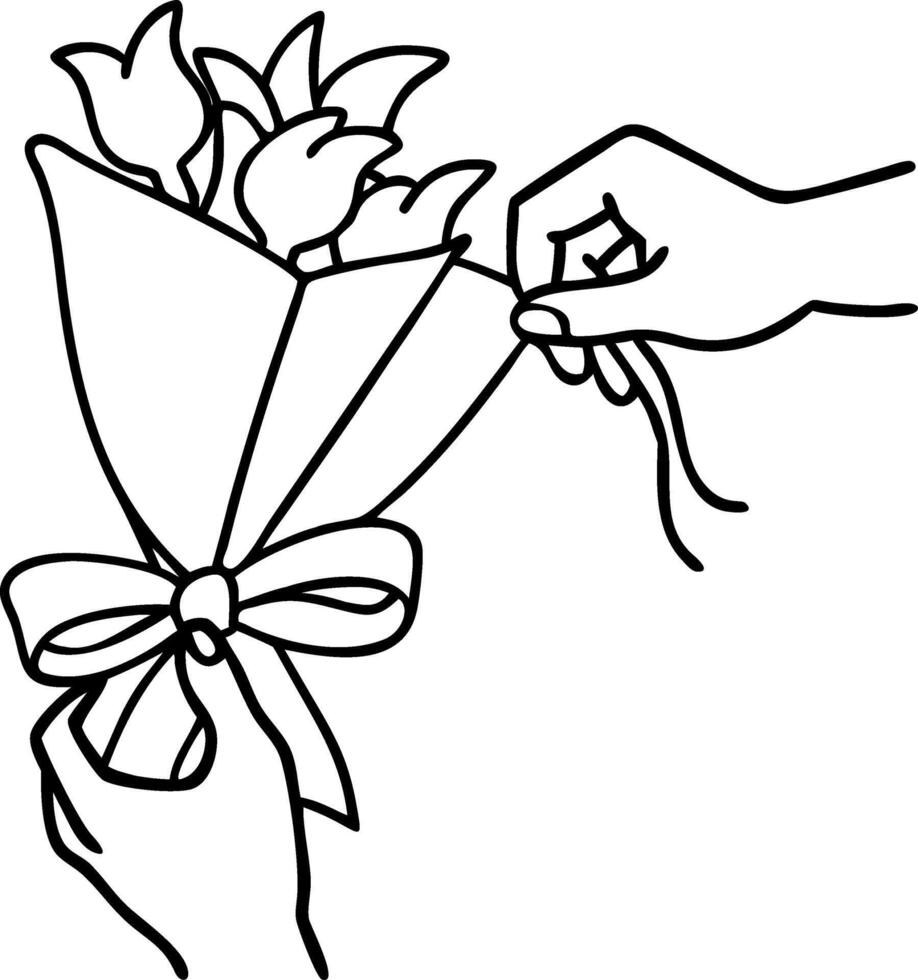 Hand Drawing Bouquet Flower Gift Illustration for Greeting Cards and Coloring Books vector