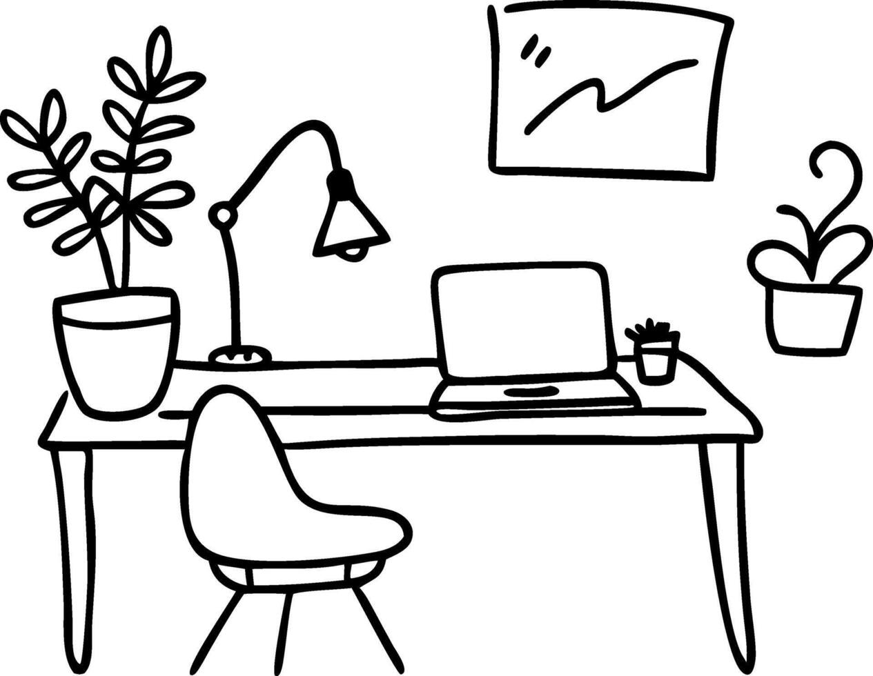 Minimalist Home Office Desk with Laptop and Houseplants Illustration vector