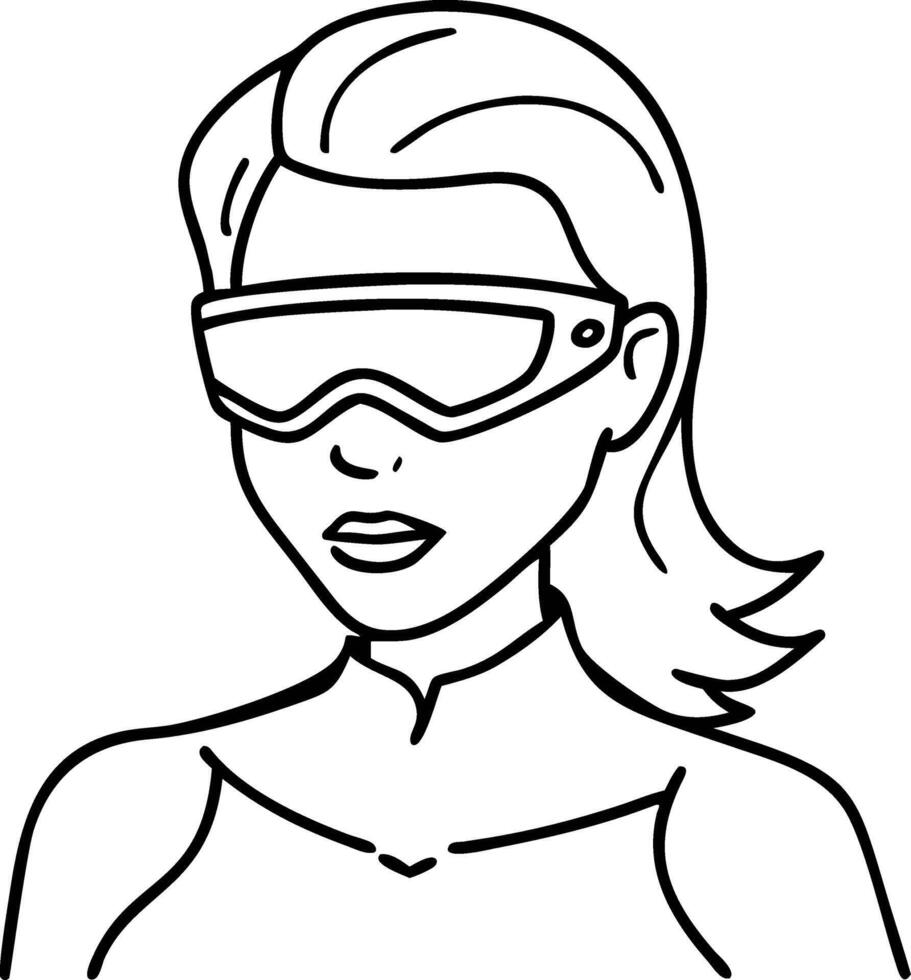 Futuristic Woman Wearing Visor Line Art for Technology Concept vector