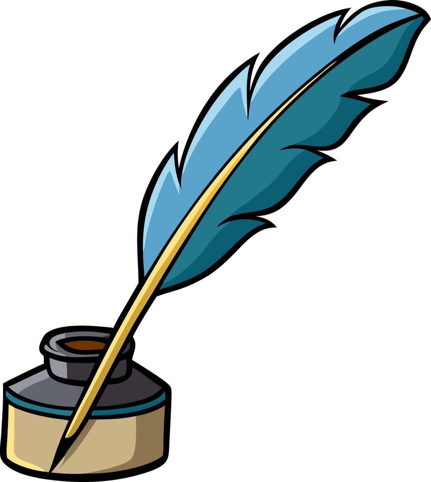 Elegant Blue Quill Pen in Inkpot Art for Writing and Creativity vector