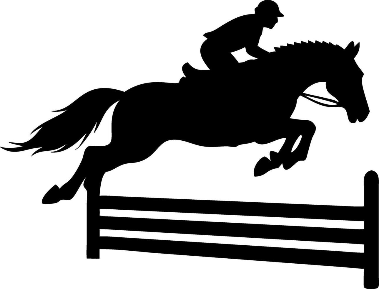 Horse Rider Silhouette Jumping Over Fence Equine Sport Art vector