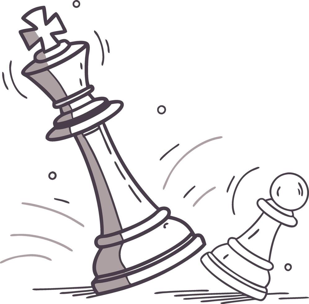 Chess King Defeats Pawn Illustration Strategy Concept Art vector