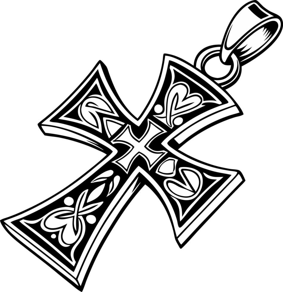 Ornate Decorative Cross Design for Tattoo and Jewelry Concepts vector
