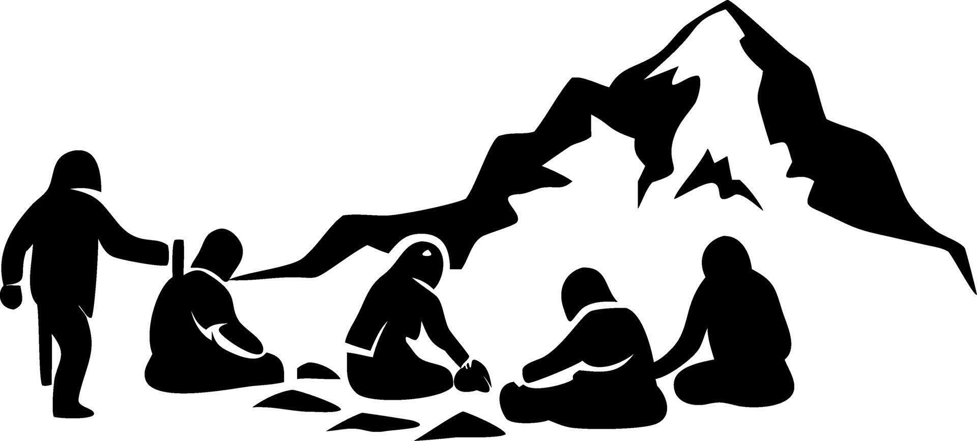 Primitive People Gathering Silhouette Mountain Scene for Artwork and Education vector