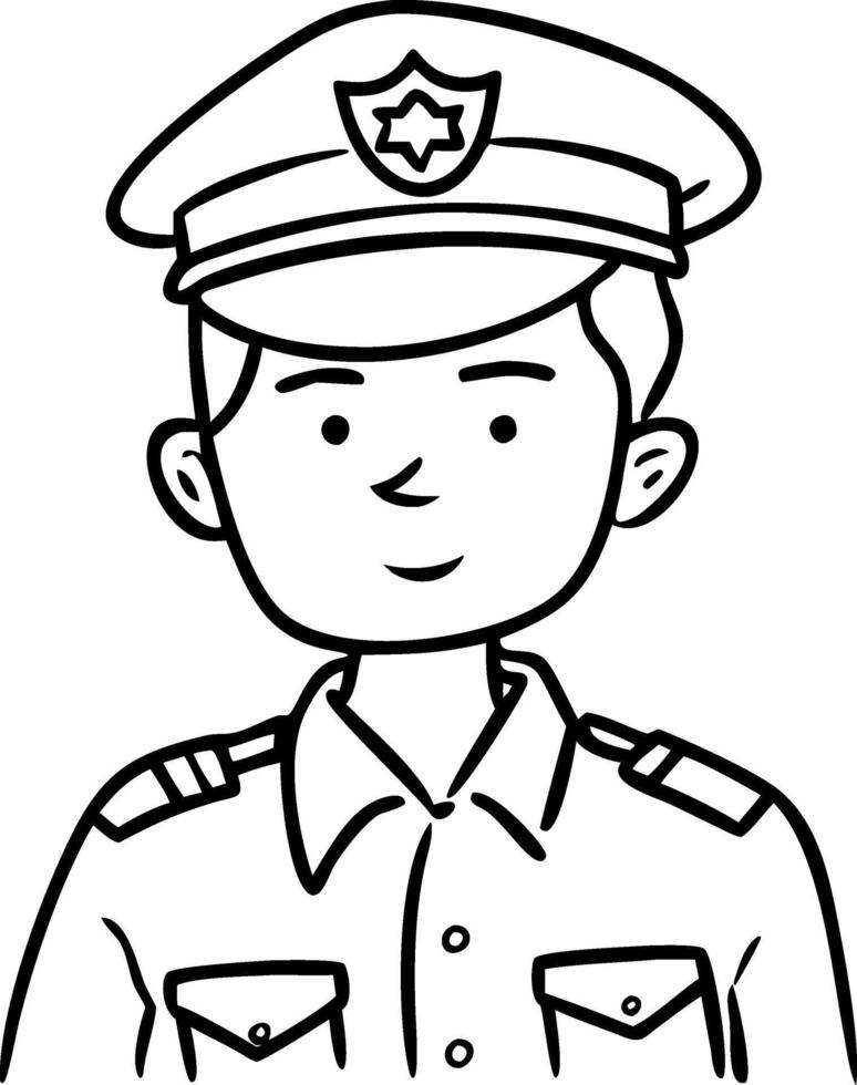 Cartoon Police Officer Illustration Black and White for Kids Books and Education vector