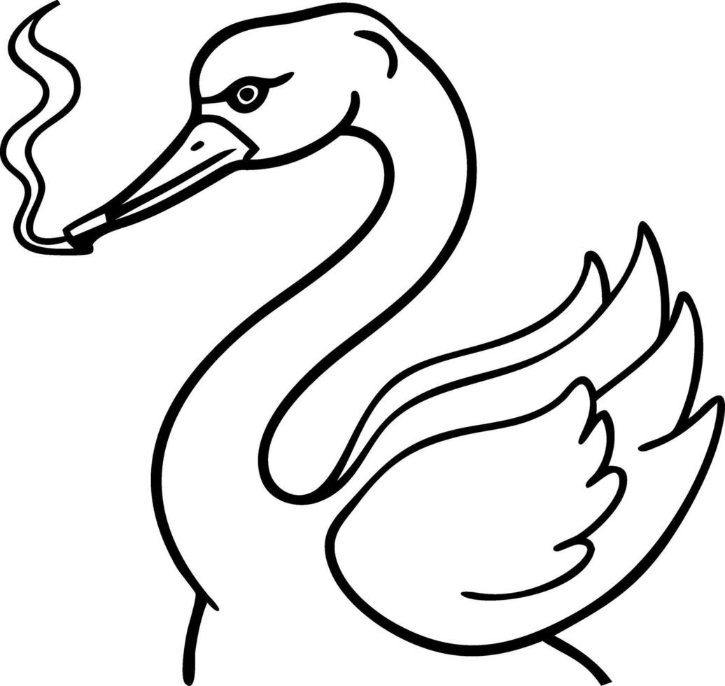 Illustration Smoking Swan Line Art for Tattoo and Coloring Book Designs vector