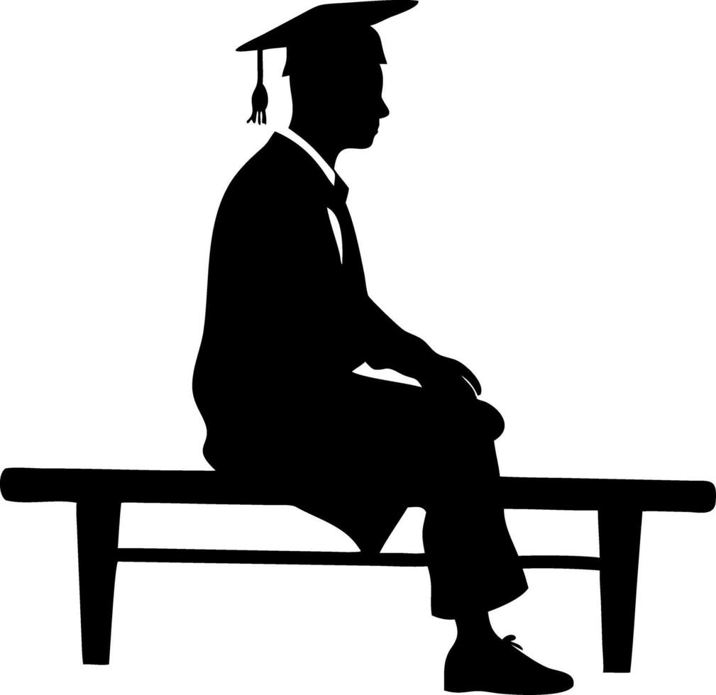 Graduation Silhouette Male Student Sitting on Bench Contemplative Education Concept vector