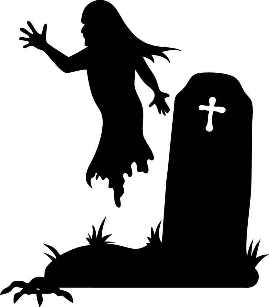 Spooky Ghost and Gravestone Silhouette for Halloween Art vector