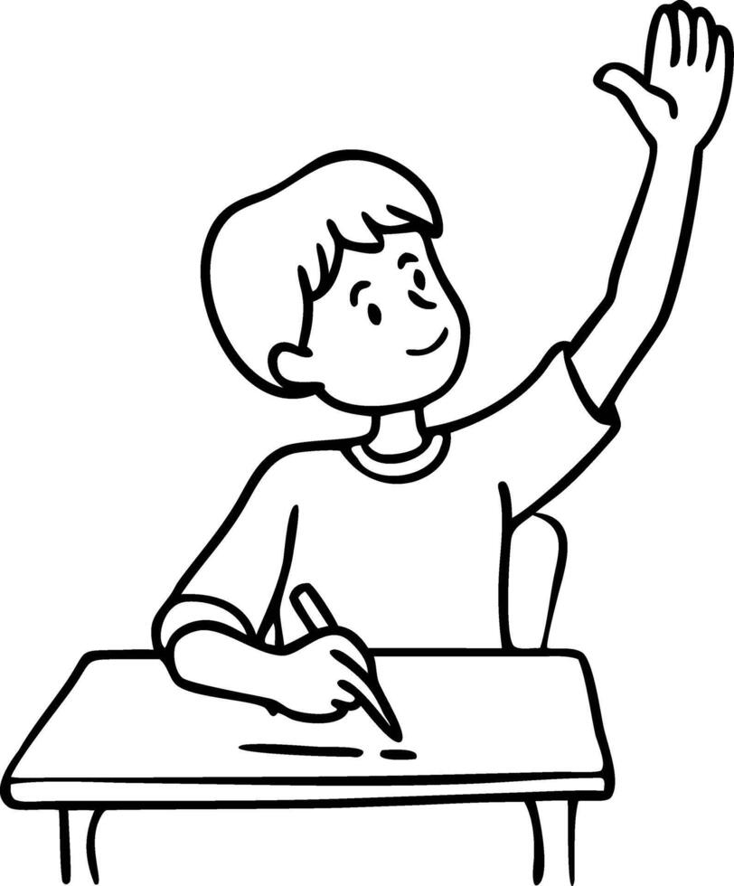 Child Raising Hand in Classroom Illustration for Educational Resources vector