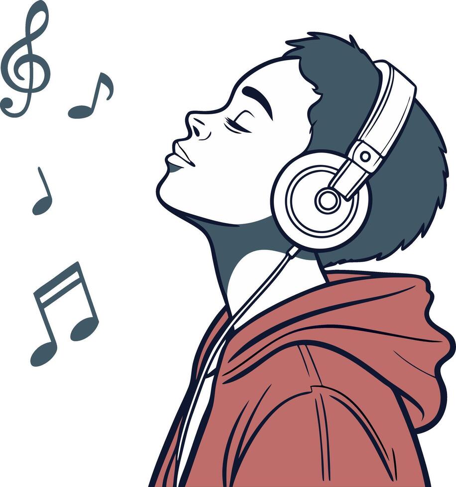 Music Lover Wearing Headphones Listening to Relaxing Tunes Art vector