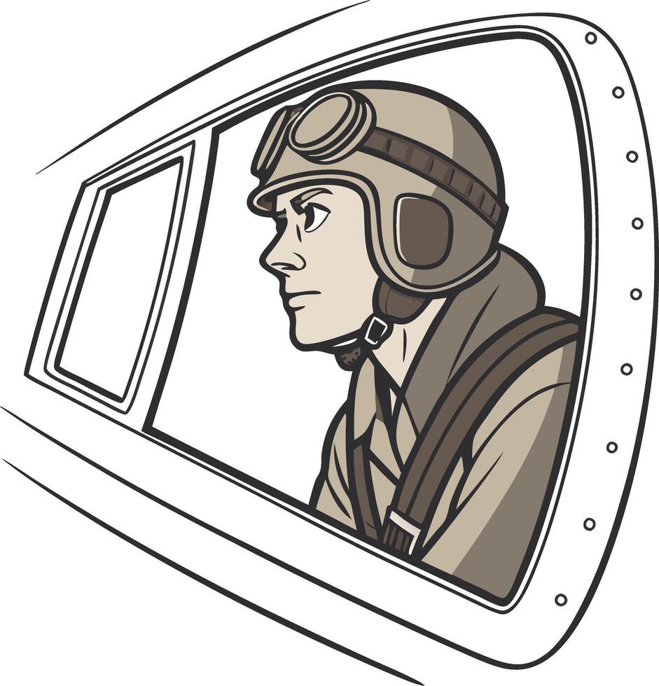 Vintage Aviator Pilot Looking Out Airplane Window Illustration vector