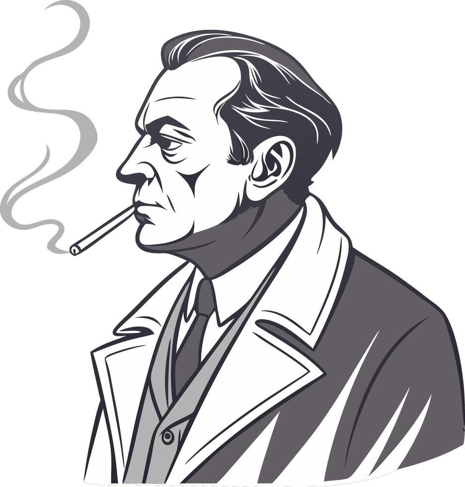 Vintage Style Smoking Man Portrait Illustration for Art and Design Projects vector