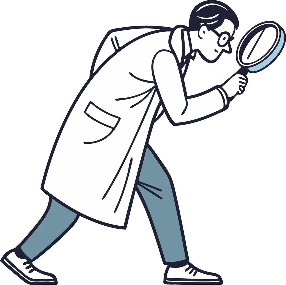 Cartoon Scientist Exploring with Magnifying Glass for Educational Use vector