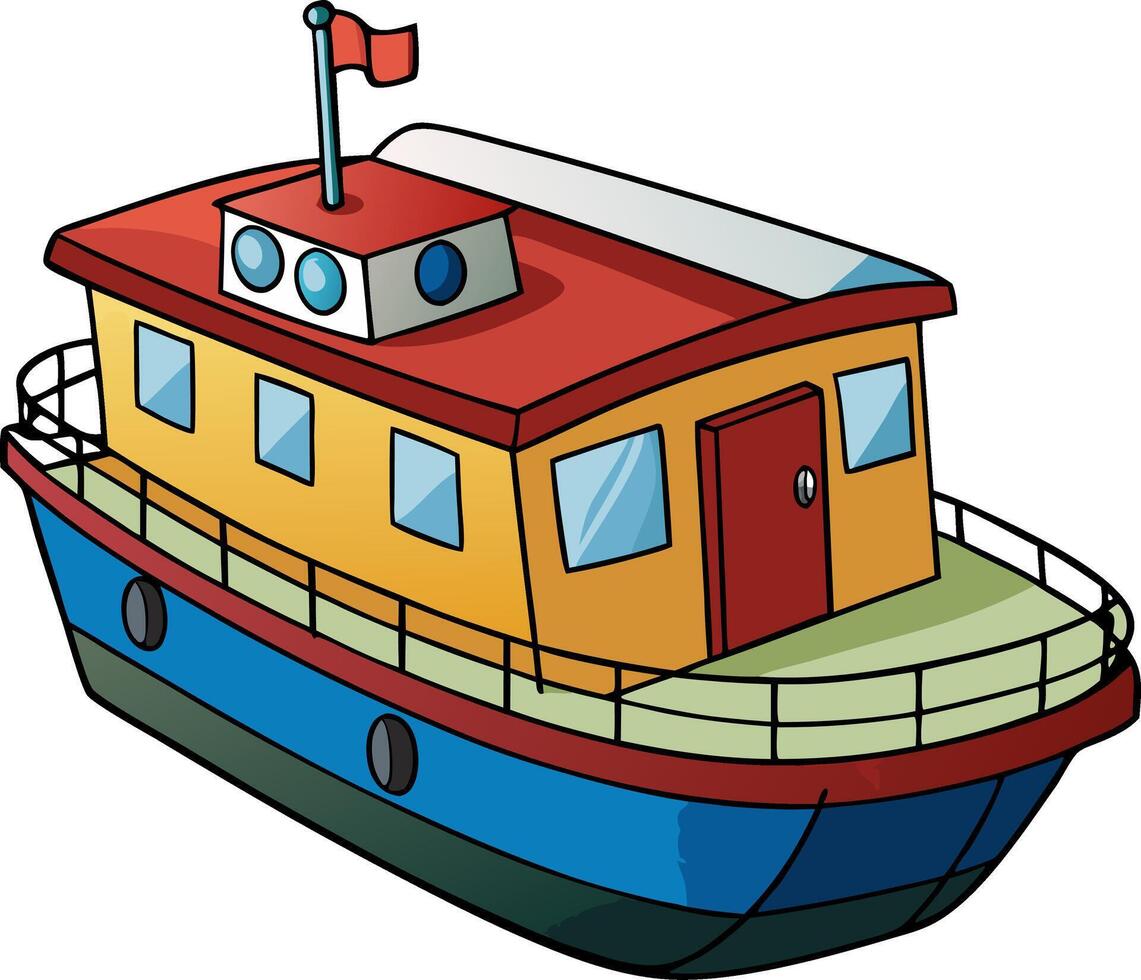 Colorful Cartoon Tugboat Illustration for Nautical Themed Designs and Children's Books vector