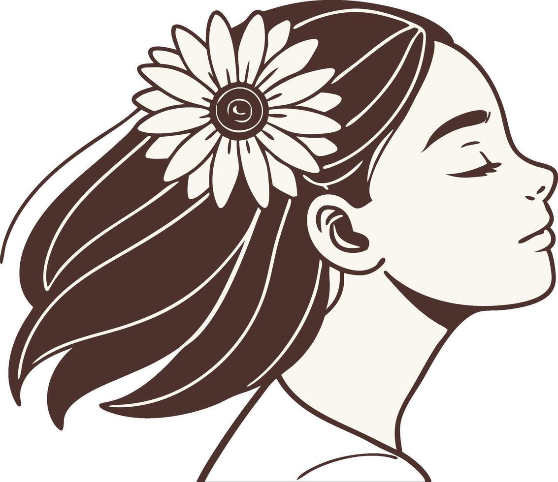 Peaceful Woman with Flower in Hair Minimalistic Art for Design and Illustration vector