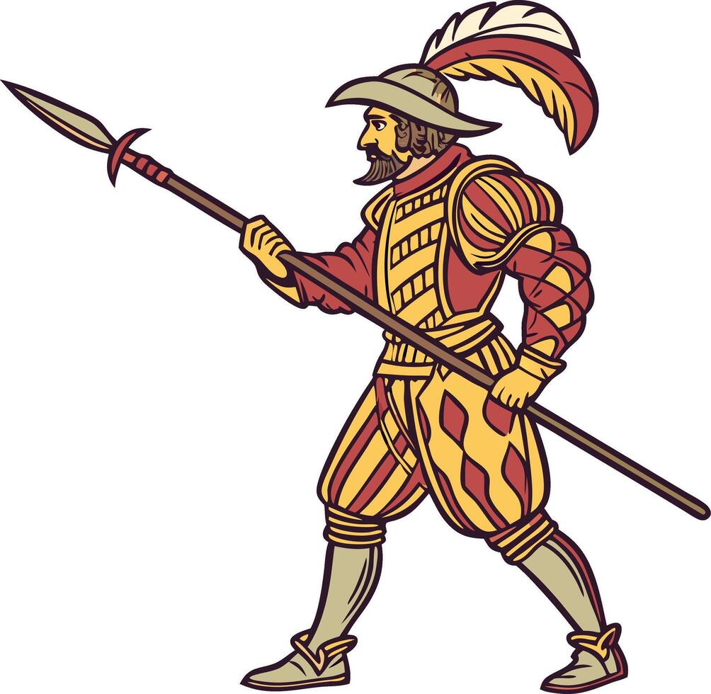 Medieval Soldier Illustration with Spear for Historical Art Projects vector