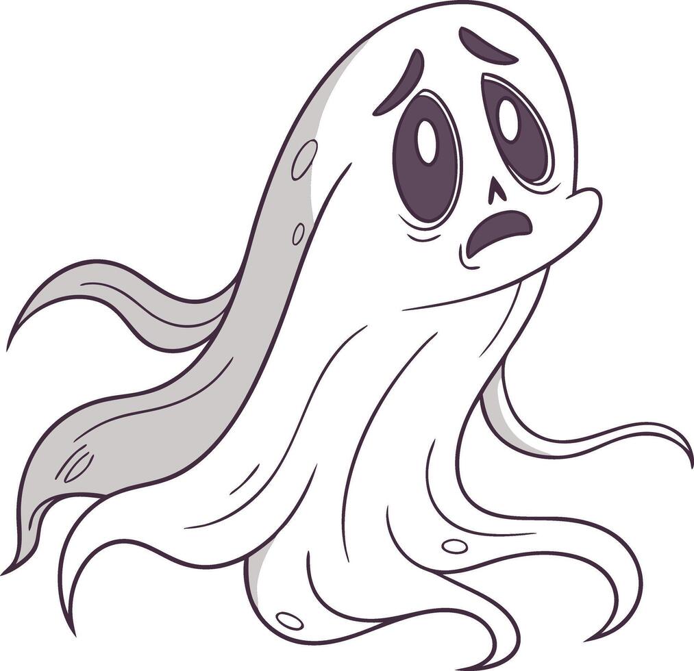 Cute Sad Ghost Illustration for Halloween Decoration and Coloring Book vector