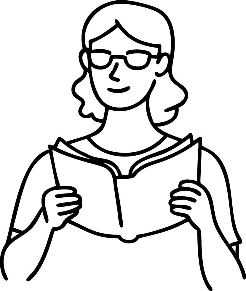 Woman reading book outline vector