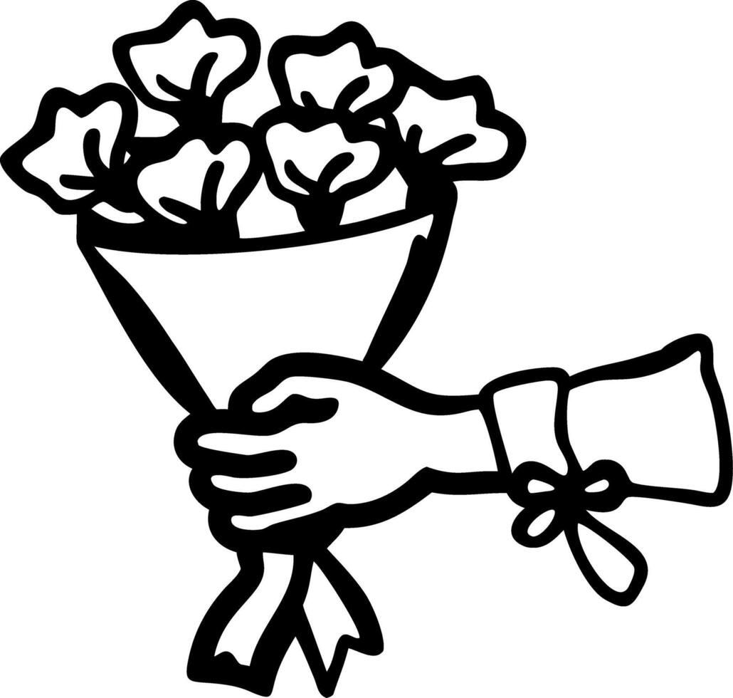 Hand Holding Flower Bouquet Illustration for Greeting Cards and Designs vector
