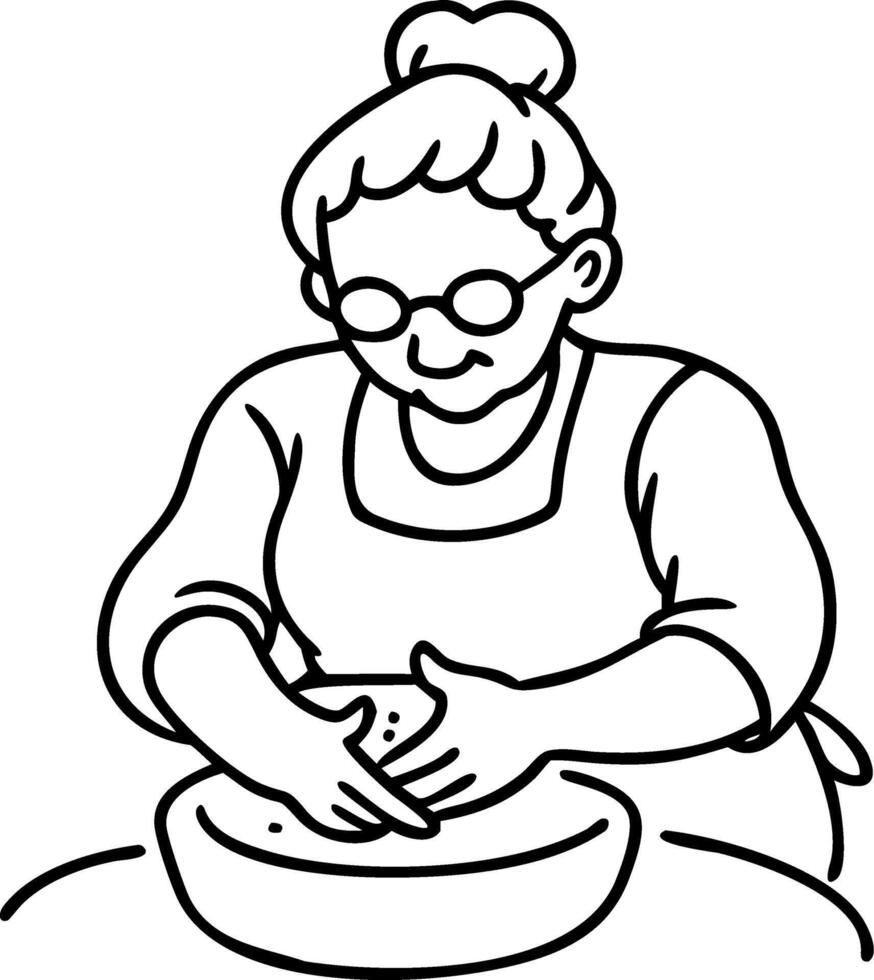 Elderly Woman Kneading Dough Illustration for Culinary Projects and Crafts vector