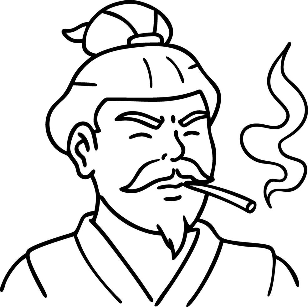 Ancient Warrior Smoking Pipe Illustration for Tattoo and Design vector