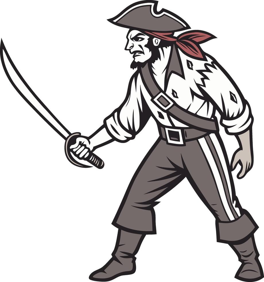 Fierce Pirate Swordsman Illustration for Adventure Themes and Designs vector