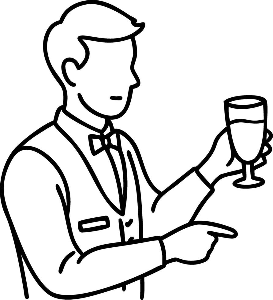 Bartender Holding Wine Glass Illustration for Menu Design or Logo Creation vector