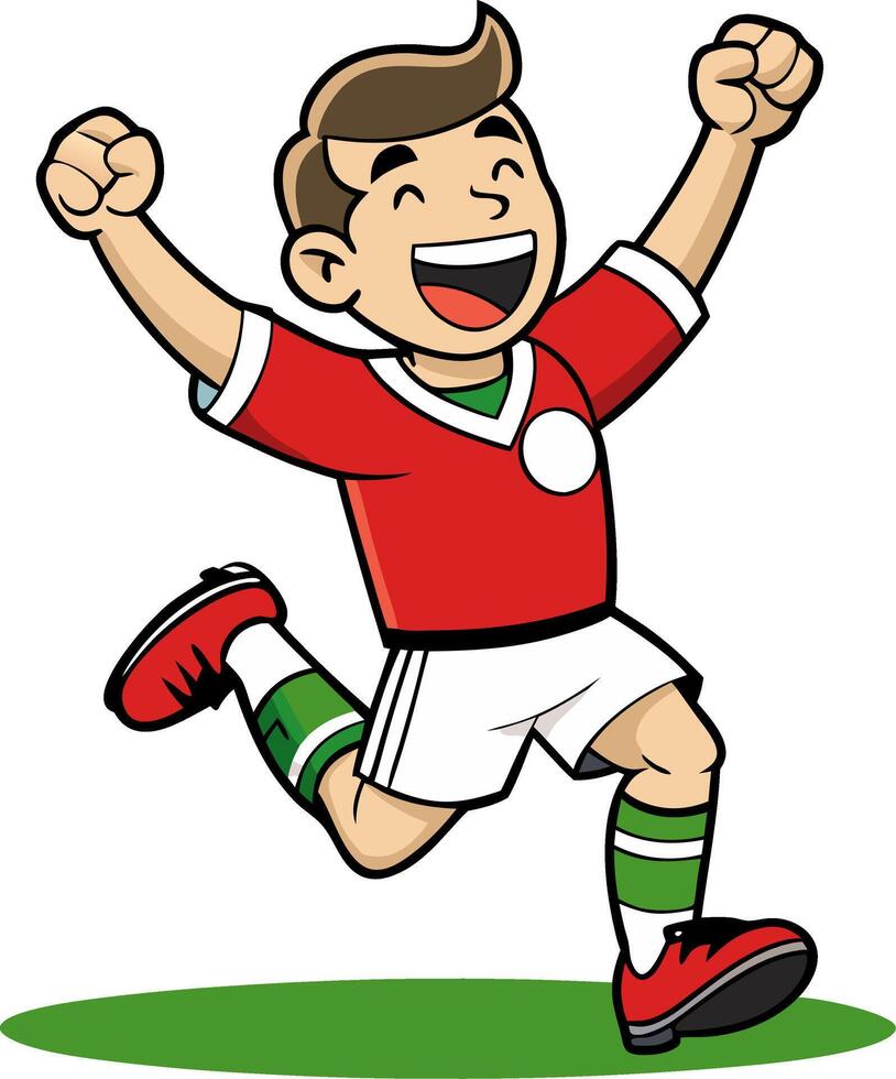 Excited Cartoon Soccer Player Celebrating Victory Illustration vector