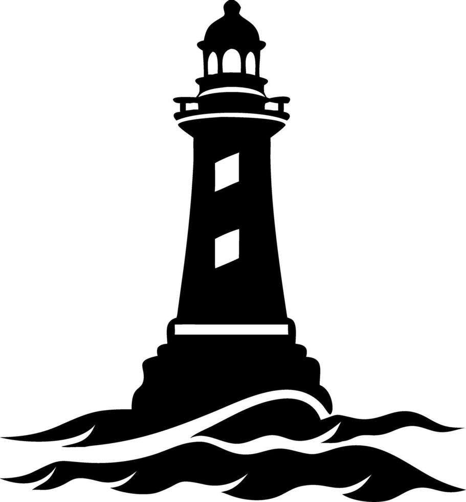 Illustration of Lighthouse Silhouette with Waves for Nautical Designs and Decor vector