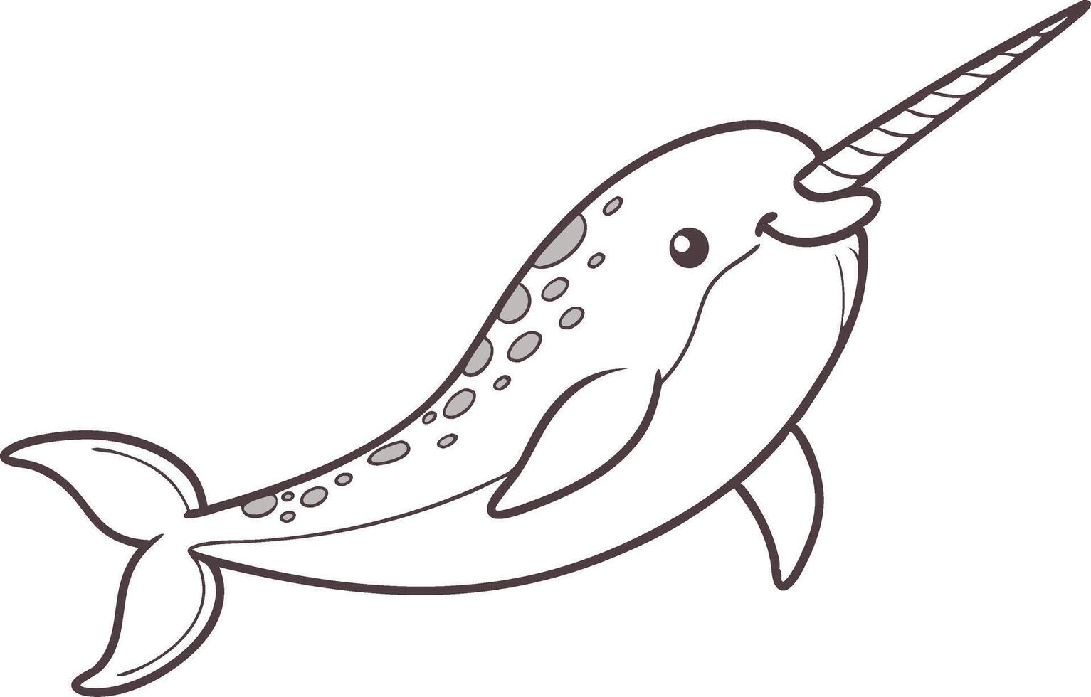 Cute Narwhal Illustration for Kids and Coloring Books vector