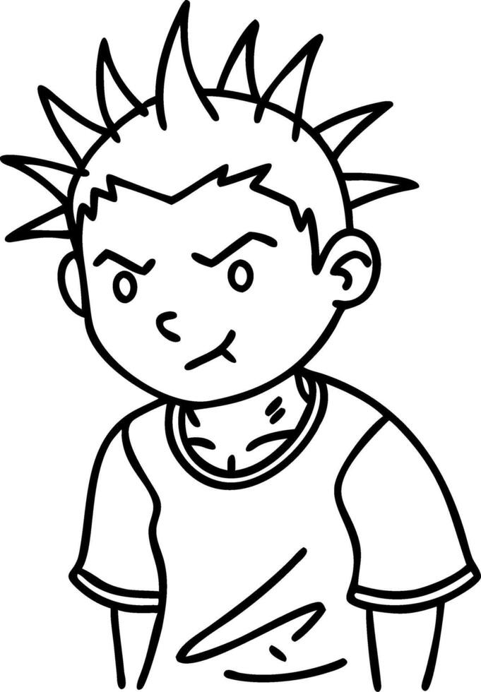 Spiky Haired Cartoon Boy Character Line Art Illustration vector
