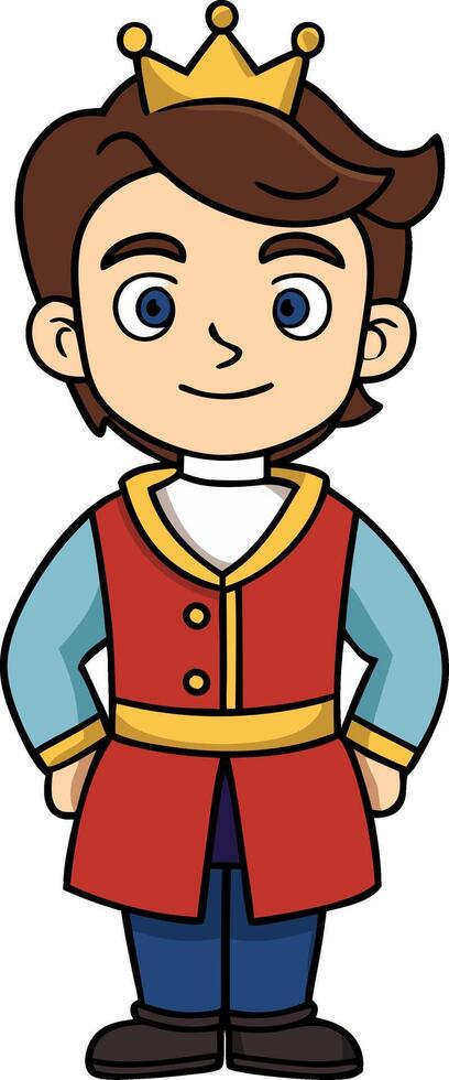 Cartoon Prince Character with Crown Illustration for Kids vector