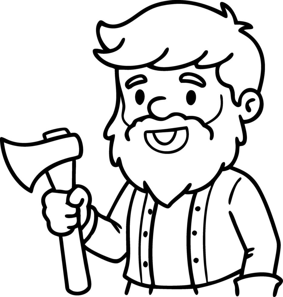 Bearded Lumberjack Cartoon Illustration Holding Axe for Coloring Books and Crafts vector