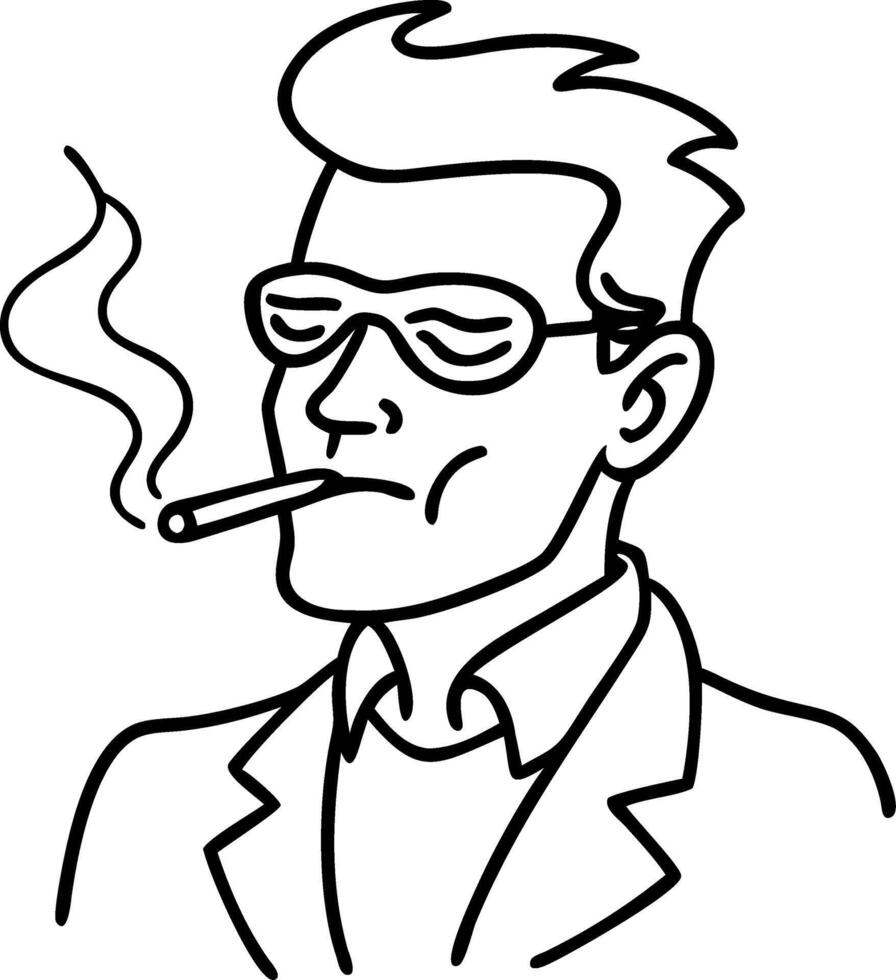 Illustration Cool Man with Sunglasses Smoking for Tattoo and Coloring Book vector