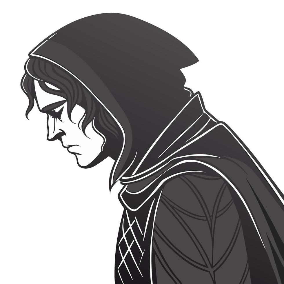 Mysterious Hooded Figure Side Profile Art for Illustration and Storytelling vector