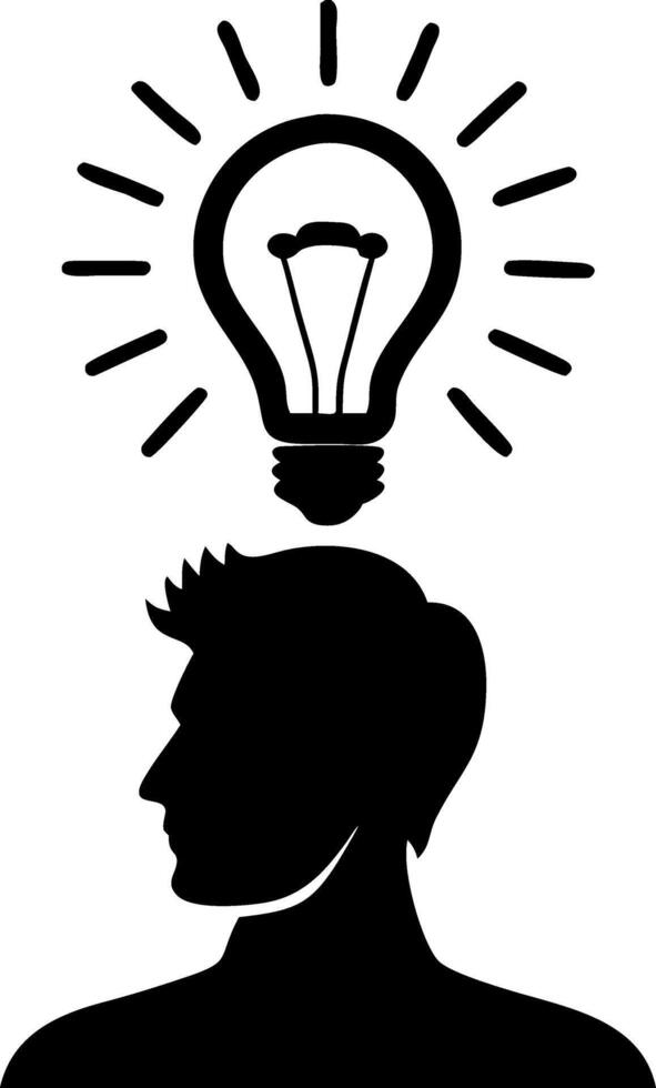 Silhouette Head with Light Bulb Idea Inspiration for Creativity and Innovation vector